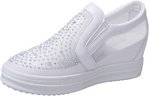 【20%OFFクーポン】ローファー キラキラ スニーカー インヒール メッシュレース ラウンドトゥ レディース スポーツシューズ ウェッジソール カジュアルシューズ 厚底 スニーカー コンフォー