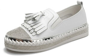 【20%OFFクーポン〜】レディース デッキシューズ スリッポン グリッター キラキラ シンプル 黒 白 タッセル 厚底スリッポン スニーカースリッポン おしゃれ かわいい 通学 レディース靴 厚底