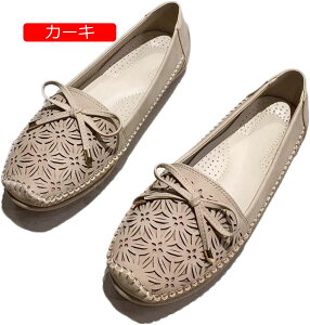 【20%OFFクーポン】レディース ラウンドトゥ モカシン リボン ローファー モカシンシューズ デッキシューズ フラット ナースシューズ 歩きやすい カジュアルシューズ 痛くない フラットシュ