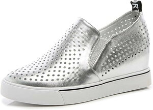 【20%OFFクーポン〜】インヒール スリッポン レディース スニーカー 厚底 軽量 白 黒 銀 歩きやすい 通気 大きいサイズ メッシュ 美脚 カジュアル ローカット シークレット スニーカー 身長ア