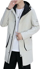 【20%OFFクーポン】スプリングコート トレンチコート メンズ 春物 秋服 大きいサイズ フード付き 薄手 ミドル丈 長袖 ポケット ファスナー バイカラー 英字柄 ジャケット おしゃれ カジュアル 防風 防寒 オフィス