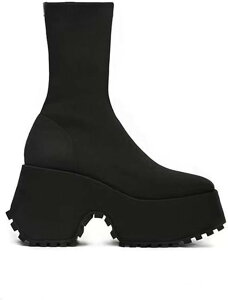 【20%OFFクーポン〜】ニットブーツ ストレッチ レディース アンクルブーツ ショートブーツ 厚底 シンプル 美脚 プラットフォーム 疲れない スクエアトゥ アメカジ 秋冬 防滑 大きい 小さいサ