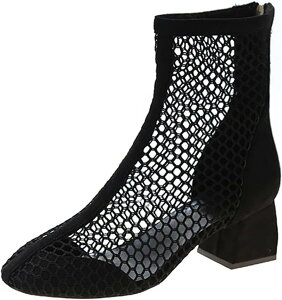 【20%OFFクーポン〜】ショートブーツ ハイヒール5cm ポインテッドトゥ サンダル レディース 夏用 メッシュ 通気孔 夏ブーツ スクエアヒール セクシー ファッション カジュアル 爽やか 粗いか