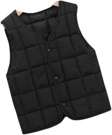 ベスト キッズ アウター ジャケット 中綿入り インナー vネック スナップボタン 保温 上着 カジュアル シンプル 無地 おしゃれ あたたかい 防寒 寒さ対策 暖かい ぬくぬく 冬 女の子 男の子