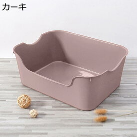 【10%OFFクーポン】猫トイレ　ワイドサイズ　大型　猫用トイレ本体　砂飛び散り防止　ハーフカバー　囲い　シンプル　掃除簡単　オープンタイプ　システムトイレ用　ケージに　スコップ付き　カーキ