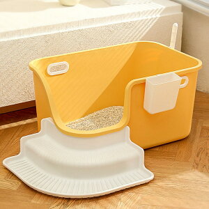 【20%OFFクーポン】大型猫トイレ オープンタイプ 猫用トイレ本体 大きめ 深め 猫のトイレ 広々サイズ ゆったり 砂飛び散り防止 大開口 スコップ付き 大きな猫のトイレ ペッ