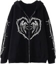 パーカー メンズ ジップアップパーカー レディース サブカルプリント トレーナー スウェット プルオーバー 春秋冬服 ゆったり フード付き おしゃれ トップス パンク系 クールゴス 大きいサイズ ロッ