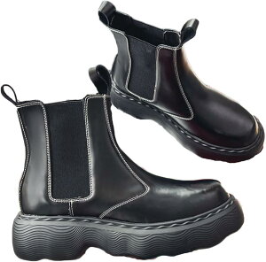 ショートブーツ チェルシーブーツ メンズ 革靴 サイドゴア 秋冬春 ミドルカット モード系 短靴 防寒対策 撥水加工 通気 防滑 防水 お兄系 アメカジ ワークストリート プレーントゥ 厚底 歩き