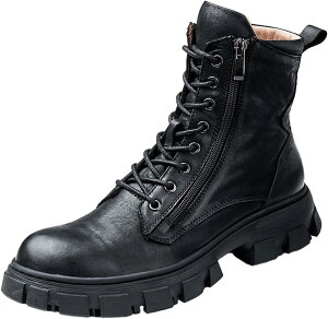 メンズ ショートブーツ ダブルジップ 編み上げ ボア付き ワークブーツ 本革 厚底3.5cm レザー バイクブーツ 四節着用 紳士靴 疲れにくい 蒸れない 低反発 ヴィンテージ ツーリング