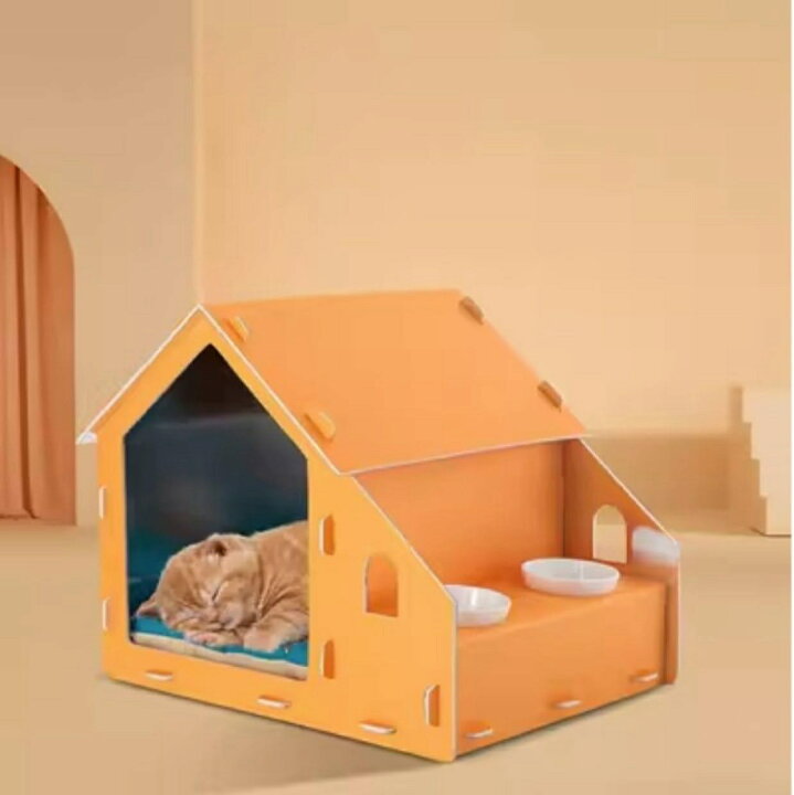 楽天市場】猫ハウス 小型犬/中型犬 組み立て 猫小屋 イエロー M 紙 