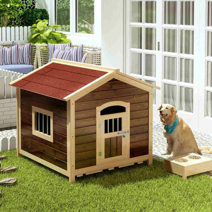 楽天市場】北欧 犬小屋 屋外用 大型犬 木製 ドア付きの大型屋外犬小屋 