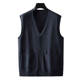 【20%OFFクーポン〜】ニットベスト メンズ 前開き ボタン 無地 日系 定番 Vネック ベスト ノースリーブ 重ね着 カジュアル 春 秋冬 暖かい 着回し セーターベスト 大きい 通勤 通学 お出かけ