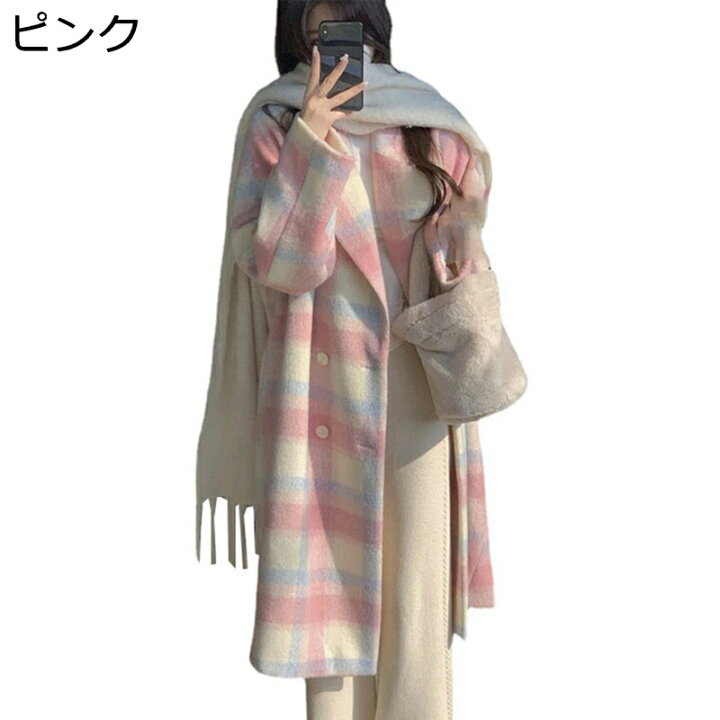 楽天市場】【20%OFFクーポン〜】チェスターコート ピンク チェック柄 
