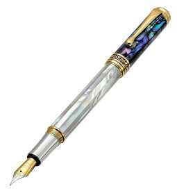 Xezo Maestro万年筆、中ペン先。 海洋起源の真珠層と虹色のアワビの殻。 18Kゴールドと純プラチナメッキ。 すべての作品はユニークです