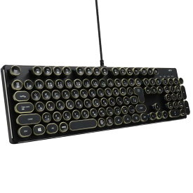 [HKW] タイプライター風メカニカルキーボード 青軸 JIS配列 109キー USB有線 日本語キーボード