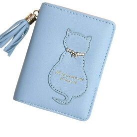 (ヒトクル) HITKUL 猫 財布 二つ折り 女の子 ファスナー プレゼント 子供 チャーム ネコ