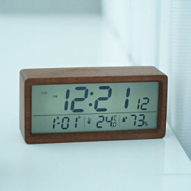 D-MASTERY 置き時計 デジタル 温度 湿度表示付き 目覚まし時計 電池式 インテリア 置時計 スタイレッシュ 持ち運び便利 アラームクロック 和風 全面木製 サペリブラウン