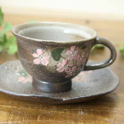 益子焼 入手困難 シンプル開いた形のコーヒーカップ ソーサー さくら 単品１客 高級品