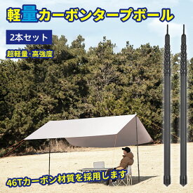 カーボン タープポール テントポール 軽量 スライド伸縮式 無段階調節 210cm/270cm/300cm コンパクト 2本セット