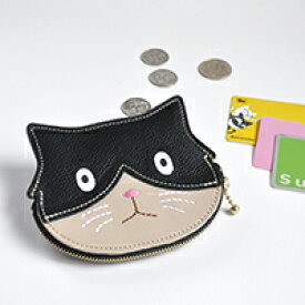 【ハチワレねこ　コインもカードも入るケース（猫）】コインケース　カードケース　コンパクト財布　ねこ　ネコ　革　手作り　猫グッズ