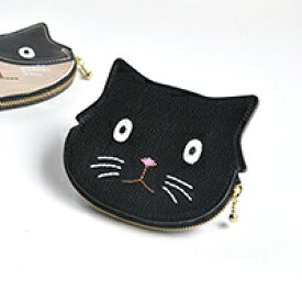 【黒ねこ　コインもカードも入るケース（猫）】コインケース　カードケース　コンパクト財布　ねこ　ネコ　革　手作り　猫グッズ