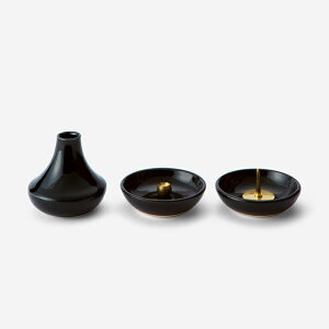 仏具 三具足 伊吹(いぶき) 黒・茶 (花立・香炉・火立)【送料無料】ナナプラス 陶器 信楽焼 小型仏壇用 モダン仏壇