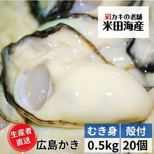 牡蠣 広島産 【むき身0.5kgと殻付き牡蠣20個 】 ナイフ・手袋 広島牡蠣生産者米田海産が育てた美味しい生牡蠣 かき カキ 生ガキ 広島産 贈答 お歳暮 プレゼントにも人気でおすすめです