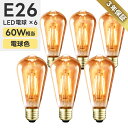 【6個セット】 LED電球 E26口金 【選べる特典付】 フィラメント電球 60W形相当 電球色 茶色 6W エジソン電球 レトロ アンティーク ビンテージ おしゃれ 暖色 明るい 省エネ 節電 LED照明 調光器非対応 照明器具 玄関 廊下 トイレ 店舗照明 新居 引越し 新生活