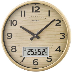 【選べる特典付】電波掛け時計 温湿度計付き アナログ×デジタル表示 木目調デザイン 静音ステップ秒針 北欧風で見やすい MAG ゴーフルN