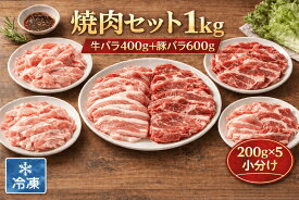 家族の晩ご飯にちょうど良い焼肉1kgセット（豚バラ200g×3pc、牛バラ200g×2pc）
