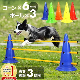 犬 アジリティ ハードル コーン 6個 ポール 3本 セット 高さ調節 3段階 カラーコーン バー コーンバー ドッグ ドッグラン ジャンプバー