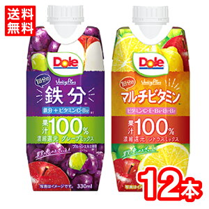 【送料無料】雪印メグミルク Dole Juicy Plus 1日分の鉄分 + 1日分のマルチビタミン LL330ml 12本(各6本) ドール ジューシープラス 1日分の栄養素 果汁100% ジュース飲料 リキャップタ