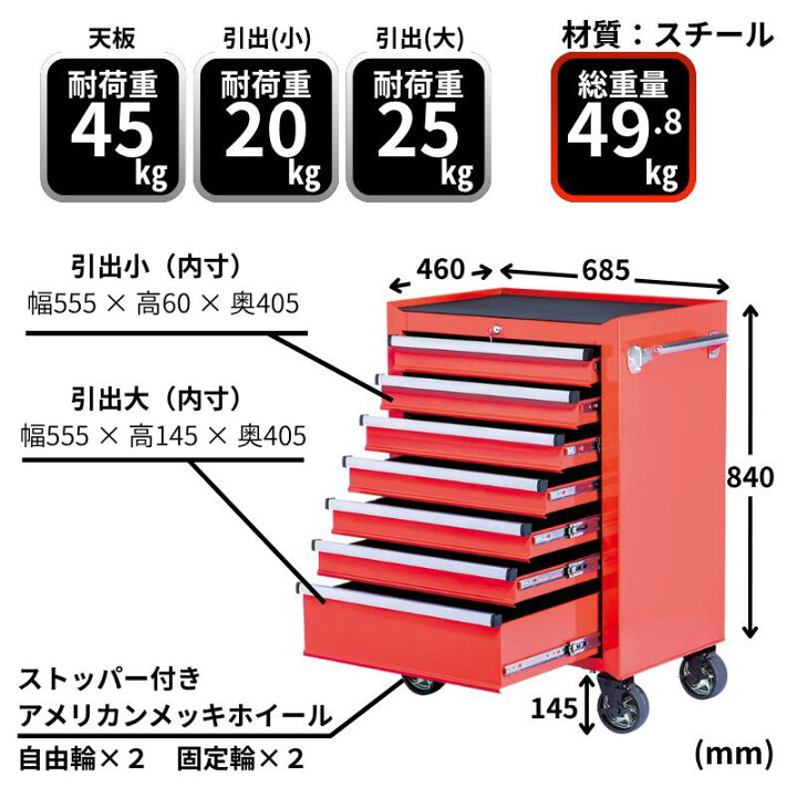楽天市場】ピットクルー7段ツールキャビネット (ワゴン 工具箱) 耐荷重 