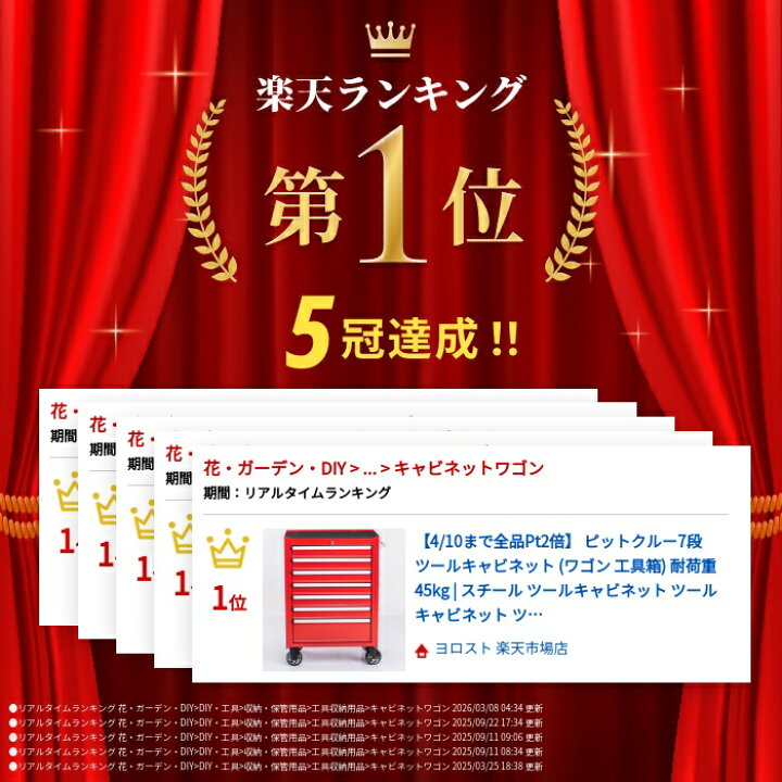 楽天市場】ピットクルー7段ツールキャビネット (ワゴン 工具箱) 耐荷重 