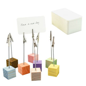 Enkrio 木製 写真 メモホルダー メモクリップ カードスタンド フォトカード ホルダー メモスタンド 状差し カードスタンド カード立て 写真立て 8個入り(8色) 100枚の白いカード付き