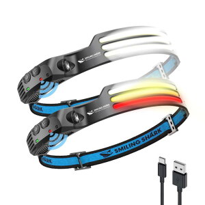 Smiling shark ���C�gLED�w�b�h�����v�����d�� USB�[�d�\ 2 Pack