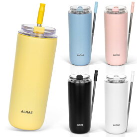 ALNAE タンブラー 500ml 水筒 可伸縮ストロー付き 直飲み 蓋付き こぼれない 二重構造 保温保冷 持ち運び アウトドア プレゼント用 女の子 男の子