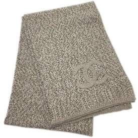 CHANEL シャネル マフラー コットン カシミヤ ベージュ ココマーク刺繍 ラメ 【中古】
