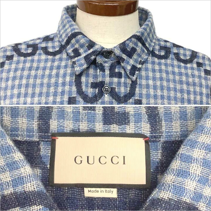 楽天市場】GUCCI グッチ ジャンボGGチェック ウール シャツ ウール  