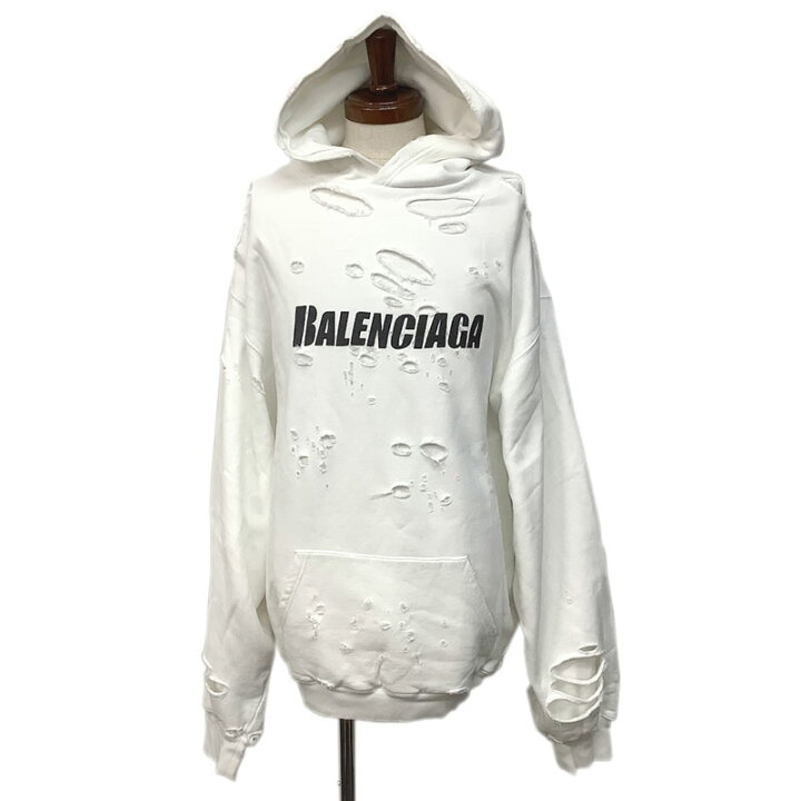 楽天市場】BALENCIAGA バレンシアガ デストロイ ダメージロゴパーカー  