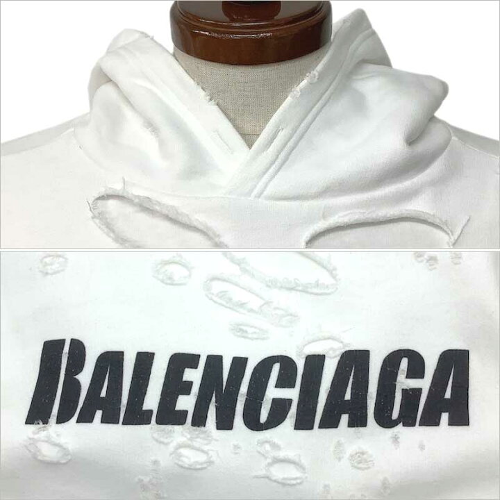 楽天市場】BALENCIAGA バレンシアガ デストロイ ダメージロゴパーカー  