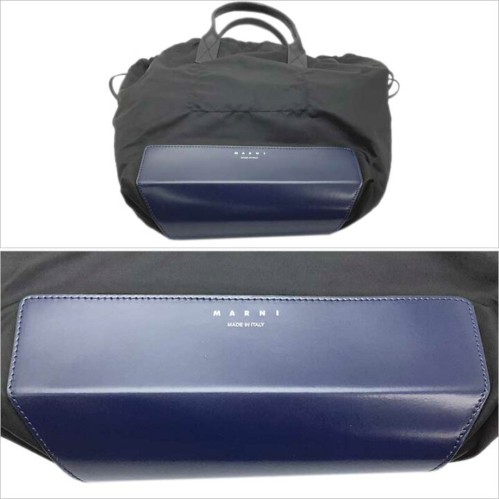 楽天市場】MARNI マルニ 巾着2WAYバッグ ナイロン レザー ブラック 