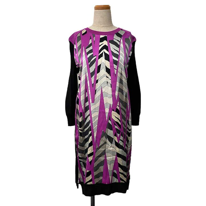 楽天市場 Emilio Pucci エミリオ プッチ ワンピース シルク ポリウレタン ウール ブラック ピンクパープル グレー S 七分袖 中古 よろず屋京都