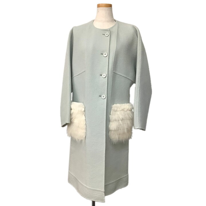 楽天市場】FENDI フェンディ ノーカラー コート ウール ライトブルー  