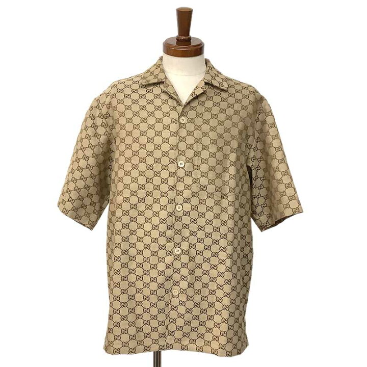 楽天市場】GUCCI グッチ リネン ブレンド キャンバス シャツ キャメル 