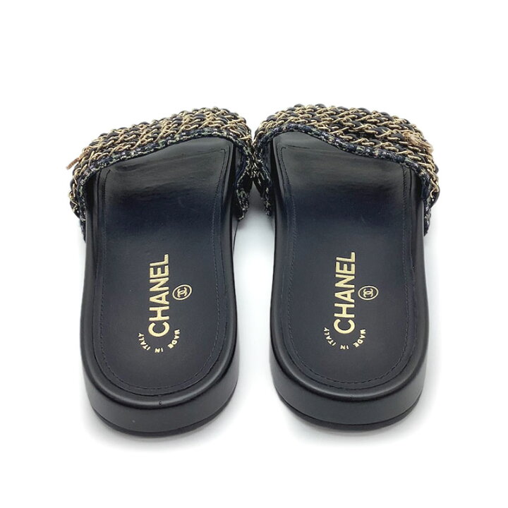楽天市場】CHANEL シャネル フラットサンダル ツイード レザー 