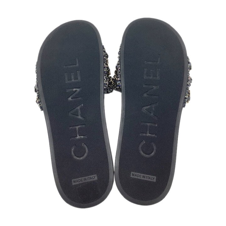 楽天市場】CHANEL シャネル フラットサンダル ツイード レザー 