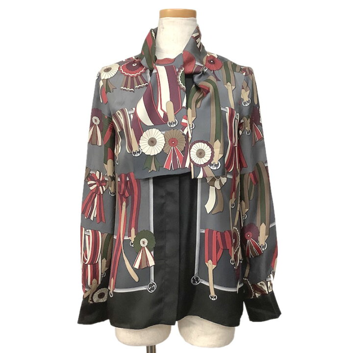 楽天市場】GUCCI グッチ ブラウス シルク グレー ブラック レッド 