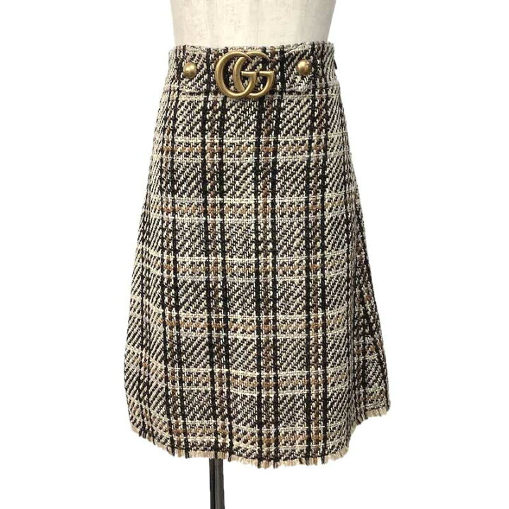 楽天市場】GUCCI グッチ スカート ウール ナイロン ツイード ベージュ  
