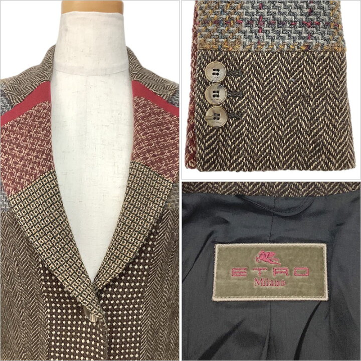 楽天市場】ETRO エトロ テーラードジャケット ウール ブラウン マルチ 